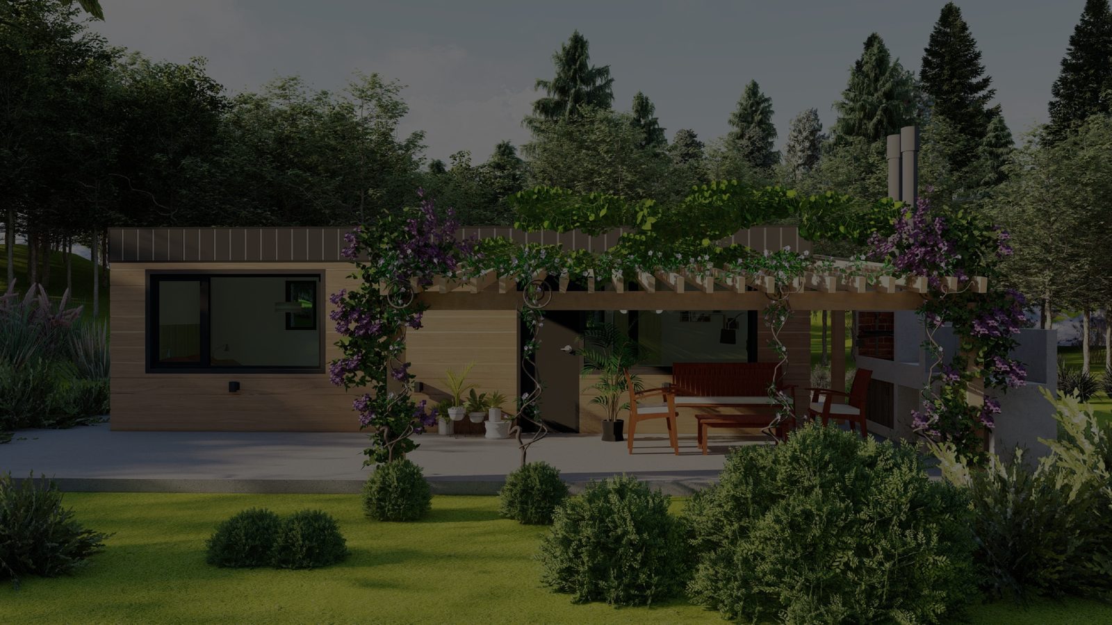 Casa modular My House con pérgola y jardín