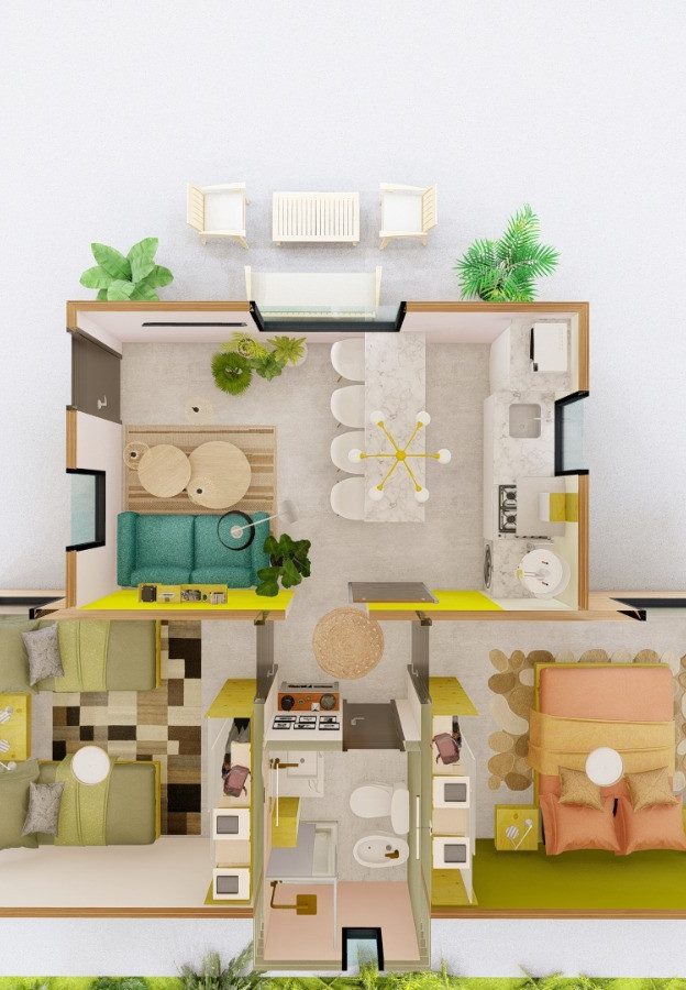 Planta completa del modelo M42 de dos dormitorios